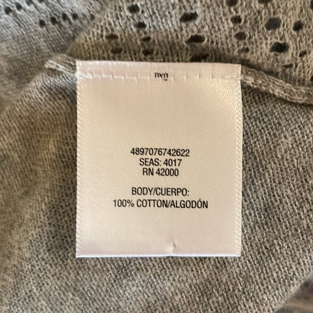 Basic Editions Womens Gray Cardigan XL Cotton Open Front Drapey Crochet Detail - Picture 4 of 9